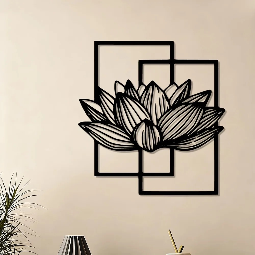 Home Decor Zen - Lotus Flower Metal Wall Art, Rust-Resistant