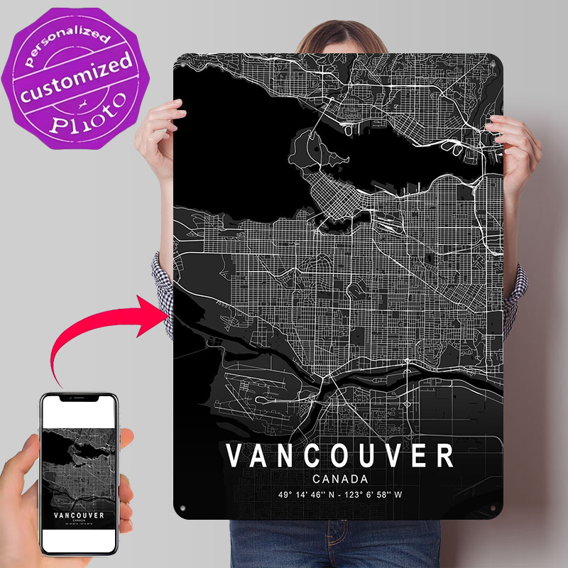 Home Decor Vancouver - Vancouver Dark Map 3D Printed Texture