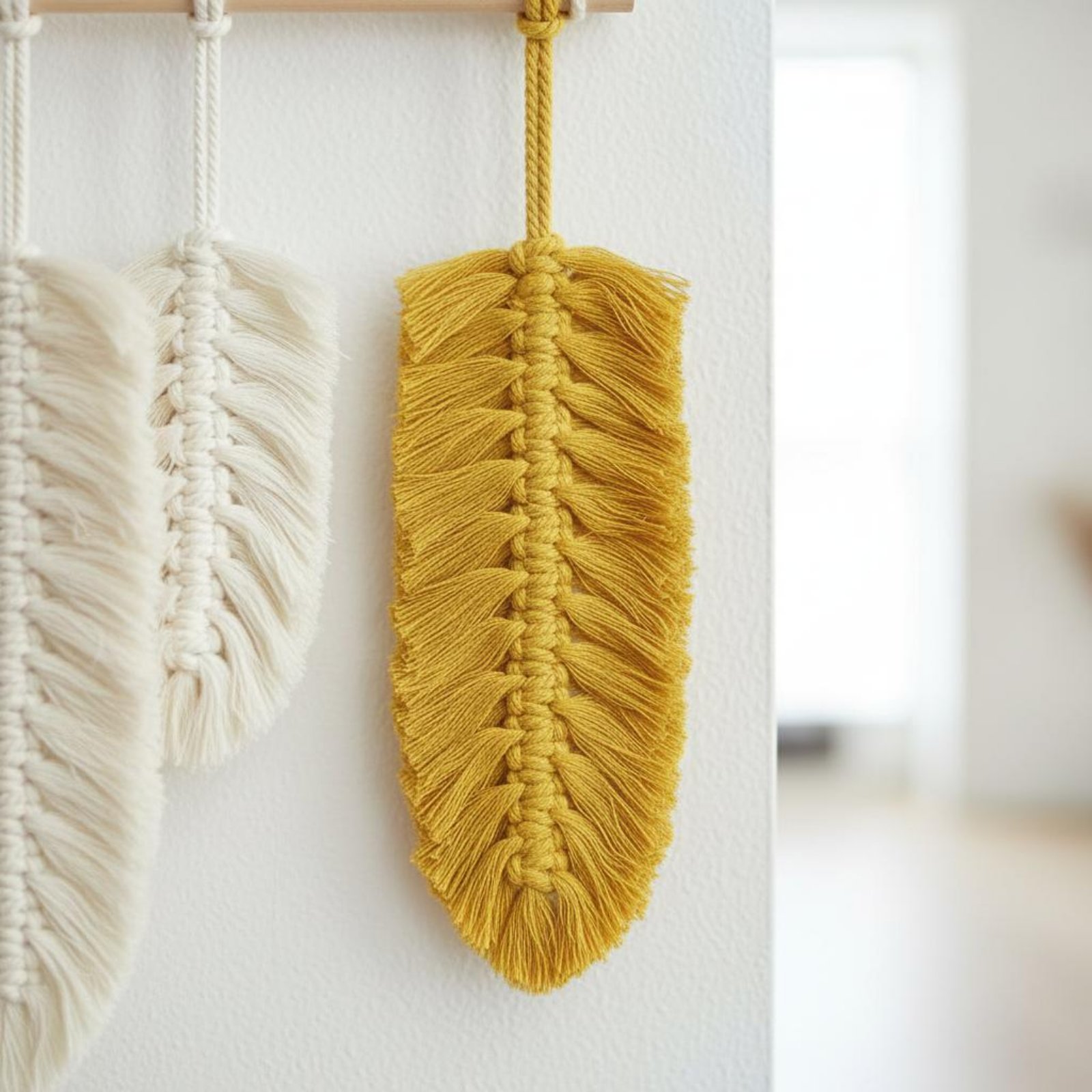 Home Decor Handmade - Macrame Feather Wall Hanging Handmade Foliage